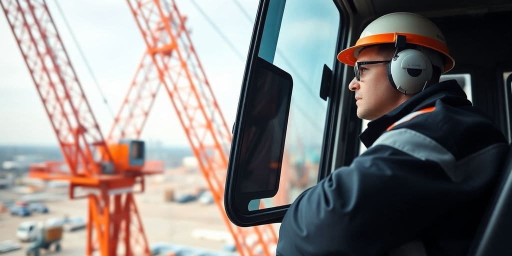 Crane operator in a cab looking out