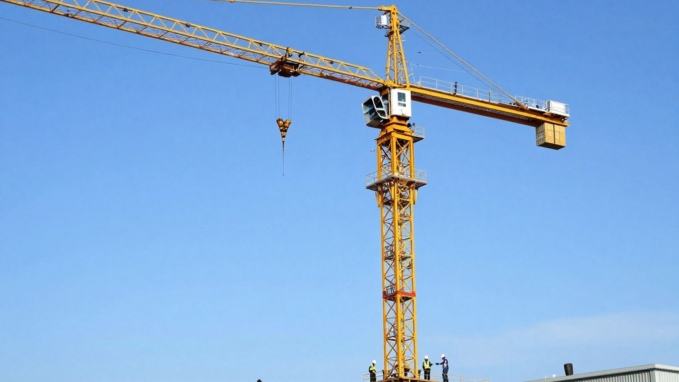 Crane inspection safety checks at a construction site.